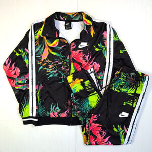 Nike Men’s M Black Floral Track Suit Set Jacket Pants Sportswear Full Zip AOP